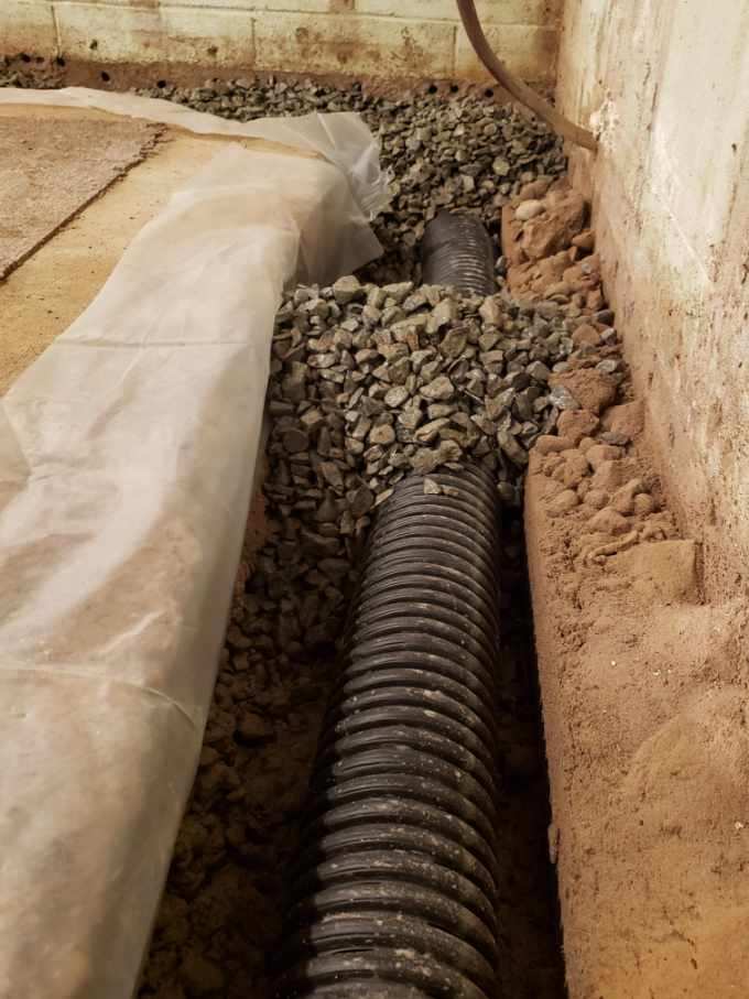 basement drainage under construction